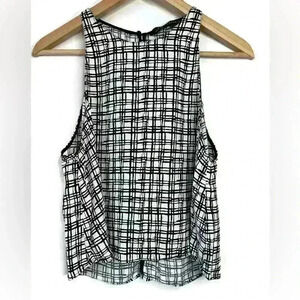Zara Women’s Black White Plaid Sleeveless Art to Wear Plaid Party Event  Top XS